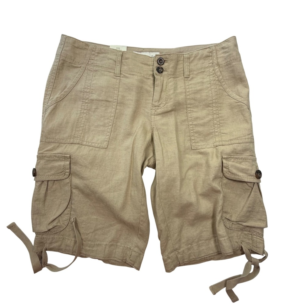 Old Navy Linen Blend Cargo Shorts Womens 2 Khaki Low Rise Utility Safari